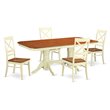 Pemberly Row 5-Pc Dining Set in Buttermilk & Cherry Double Pedestal Table