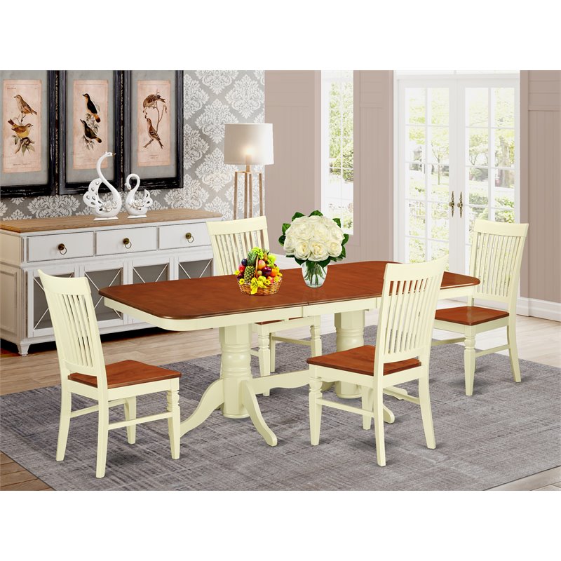 Pemberly Row 5-Pc Cherry Dining Set with Slat Back Chairs & Expansion Leaf