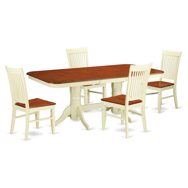 Pemberly Row 5-Pc Cherry Dining Set with Slat Back Chairs & Expansion Leaf