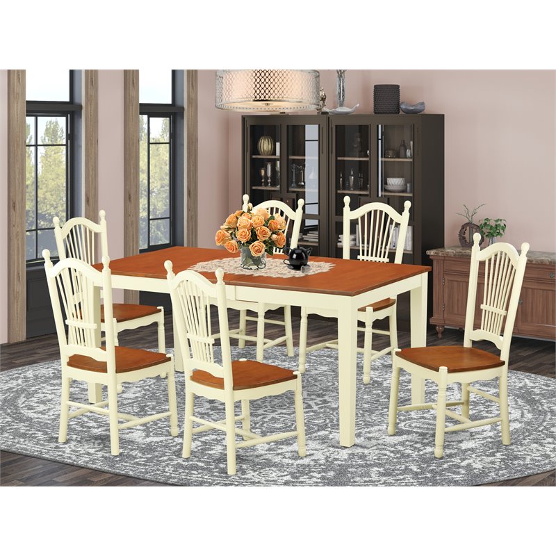 Pemberly Row 7-Piece Wood Dining Table Set in Buttermilk & Cherry Finish