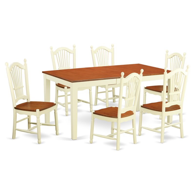 Pemberly Row 7-Piece Wood Dining Table Set in Buttermilk & Cherry Finish