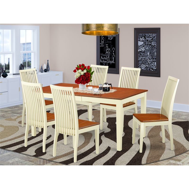 Pemberly Row 7-Piece Wood Dining Set in Buttermilk & Cherry Finish