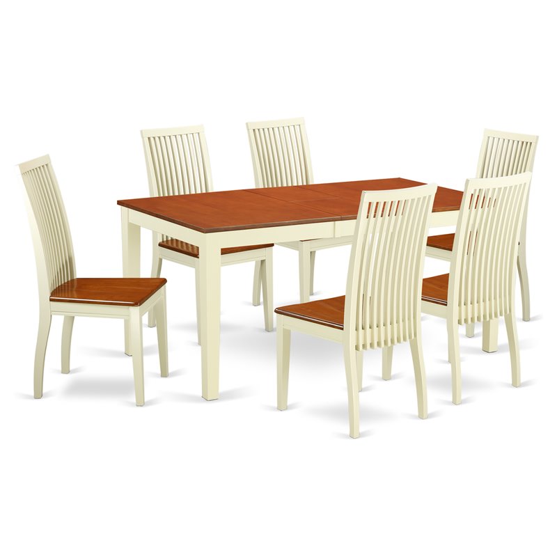 Pemberly Row 7-Piece Wood Dining Set in Buttermilk & Cherry Finish