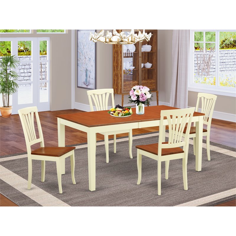 Pemberly Row 5-Piece Wood Dining Table Set in Buttermilk and Cherry