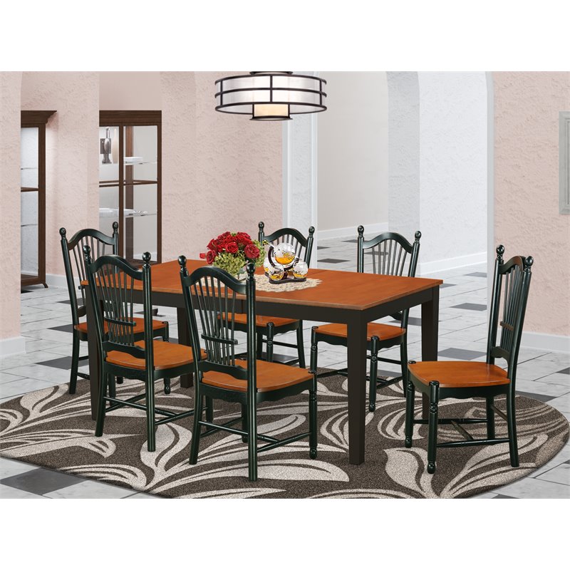 Pemberly Row 7-Piece Wood Dining Table Set in Black/Cherry Finish