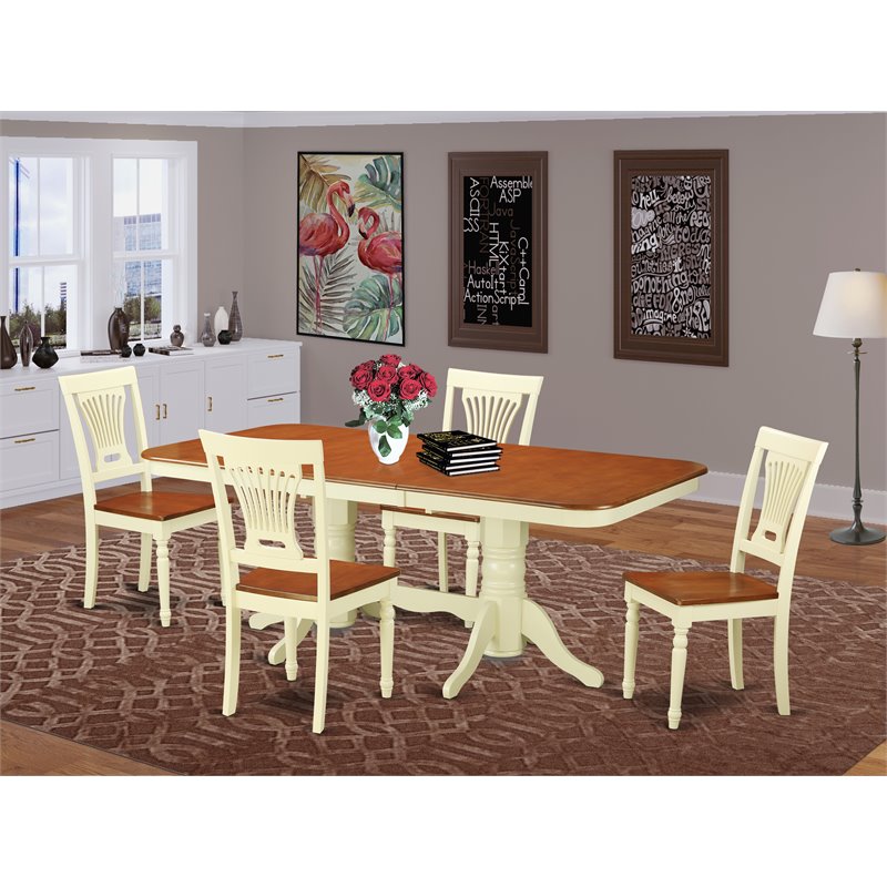 Pemberly Row 5-Piece Dining Set with Wood Seats in Cherry Finish