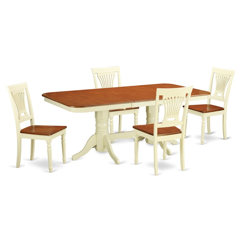 Pemberly Row 5-Piece Dining Set with Wood Seats in Cherry Finish