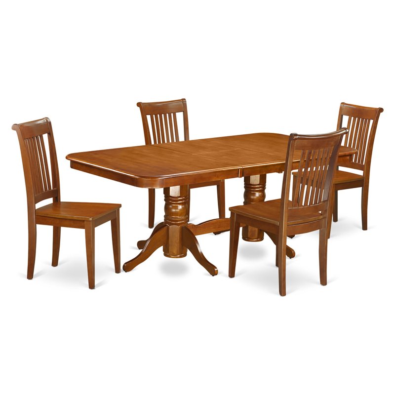 Pemberly Row 5-Pc Dining Set Wood Table with Ladder Back Chairs Saddle Brown