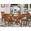 Pemberly Row 5-Pc Dining Set Wood Table with Linen Seats Saddle Brown
