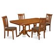 Pemberly Row 5-Pc Dining Set Wood Table with Linen Seats Saddle Brown