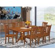 Pemberly Row 9-Piece Wood Kitchen Set with Extendable Table in Saddle Brown