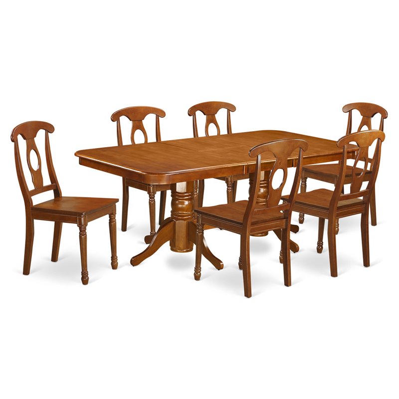 Pemberly Row 7-Piece Dining Table and Chair Set in Saddle Brown Wood