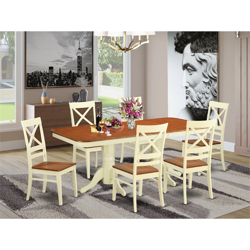 Pemberly Row 7-Piece Wood Dining Table and Chair Set in Cherry Finish