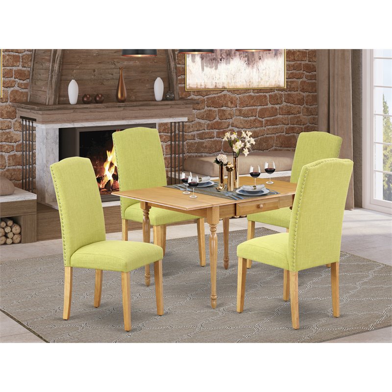 Pemberly Row 5-Piece Wood Dining Set in Oak and Limelight Fabric