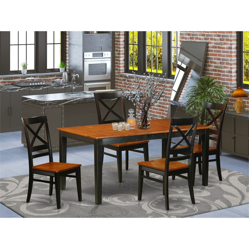 Pemberly Row 5-Piece Dining Set with Wood Chairs in Black/Cherry