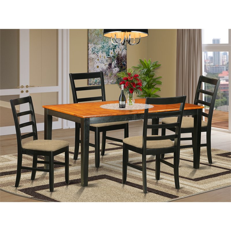 Pemberly Row 5-Piece Wood Dining Set with Linen Seats in Black and Cherry
