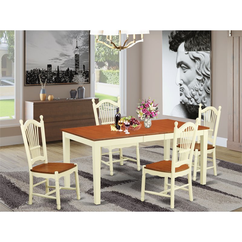 Pemberly Row 5-Piece Wood Dining Set in Buttermilk and Cherry