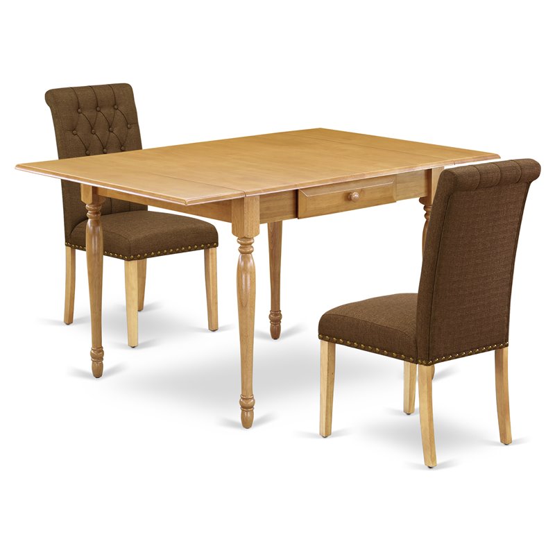Pemberly Row 3-Piece Dining Set with Storage in Oak and Dark Coffee Finish