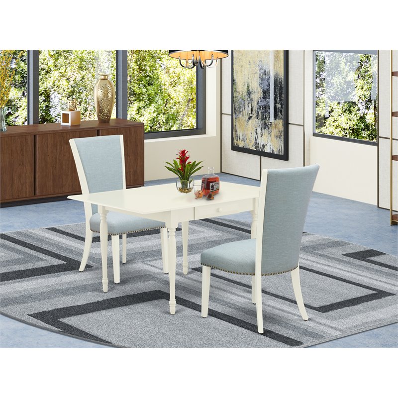 Pemberly Row 3-Piece Wood Dinette Table Set Drop Leaf in Linen White