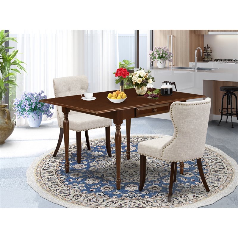 Pemberly Row 3-Piece Wood Dining Set with Drop Leaf Table in Mahogany