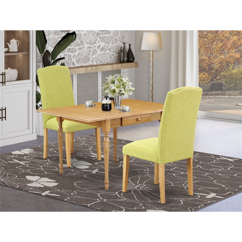Pemberly Row 3-Piece Wood Dining Set with Drop Leaves in Oak/Limelight