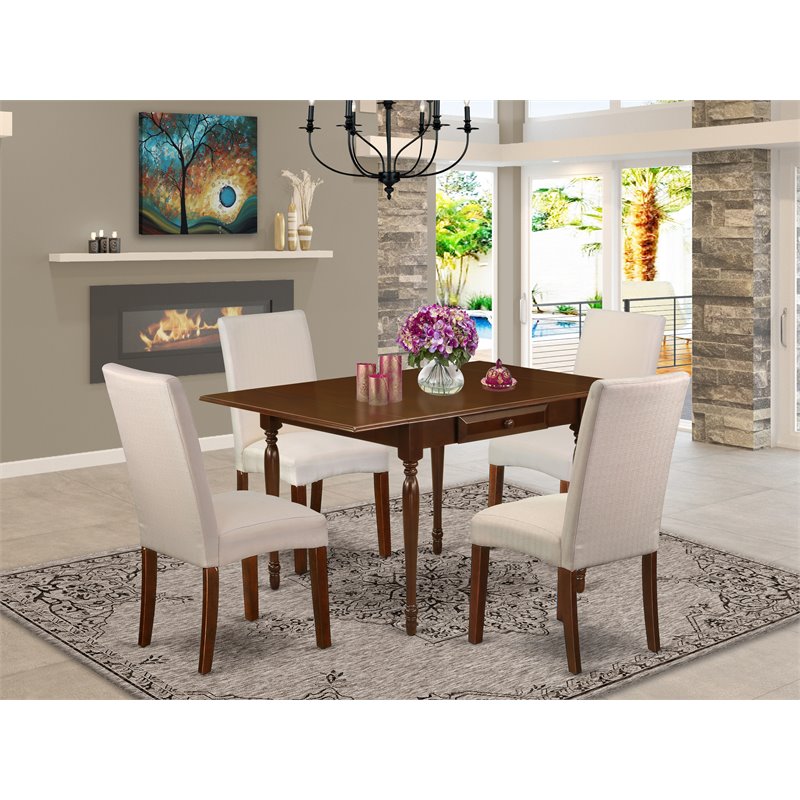 Pemberly Row 5-Piece Wood Dining Set in Mahogany and Cream