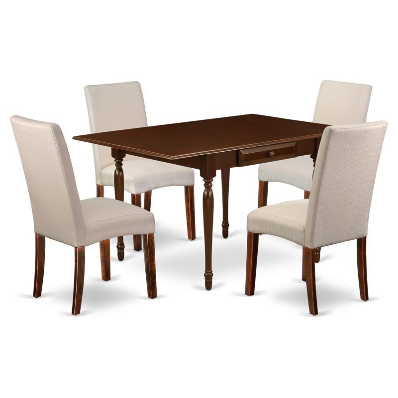 Pemberly Row 5-Piece Wood Dining Set in Mahogany and Cream