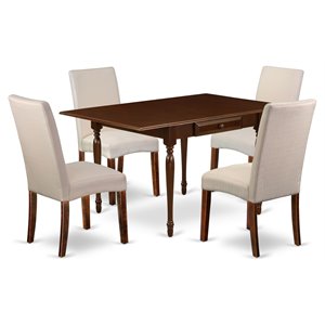 Pemberly Row 5-Piece Wood Dining Set in Mahogany and Cream