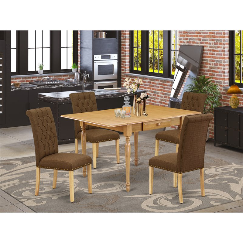 Pemberly Row 5-Piece Dining Set with Rubberwood Table in Oak/Brown