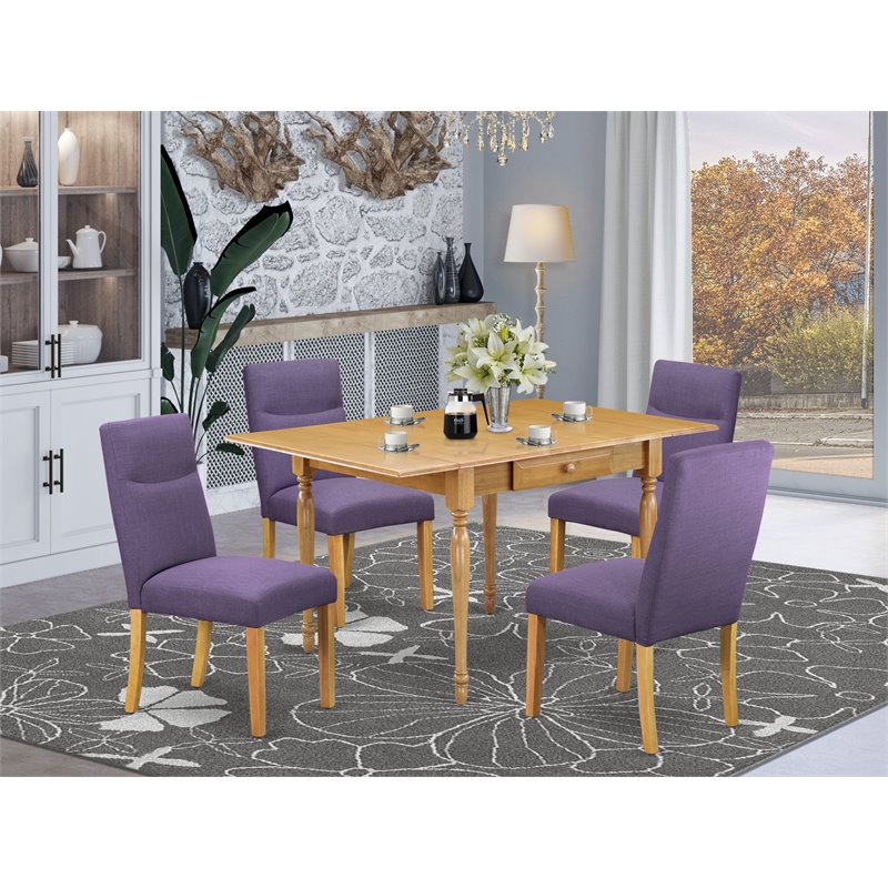 Pemberly Row 5-Piece Dining Set with Rubberwood Table in Oak/Dahlia