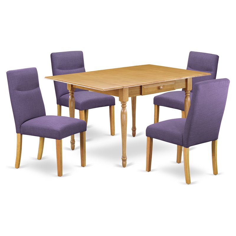 Pemberly Row 5-Piece Dining Set with Rubberwood Table in Oak/Dahlia