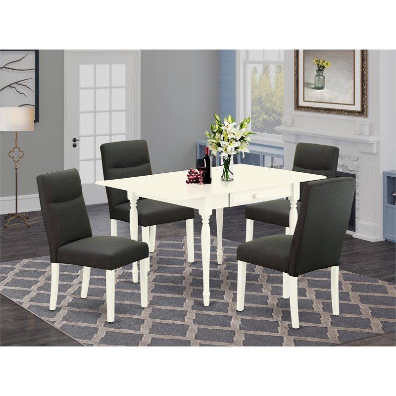 Pemberly Row 5-Piece Dining Set with Rubberwood Table in White/Gray