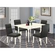 Pemberly Row 5-Piece Dining Set with Rubberwood Table in White/Gray