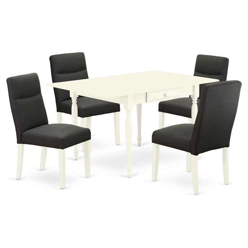 Pemberly Row 5-Piece Dining Set with Rubberwood Table in White/Gray