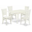 Pemberly Row 5-Piece Dining Set with Slatted Wooden Seats in Linen White