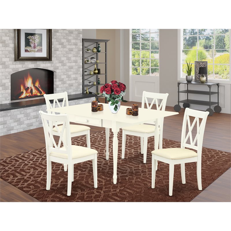 Pemberly Row 5-Piece Dining Set with Linen Seats in Linen White Finish