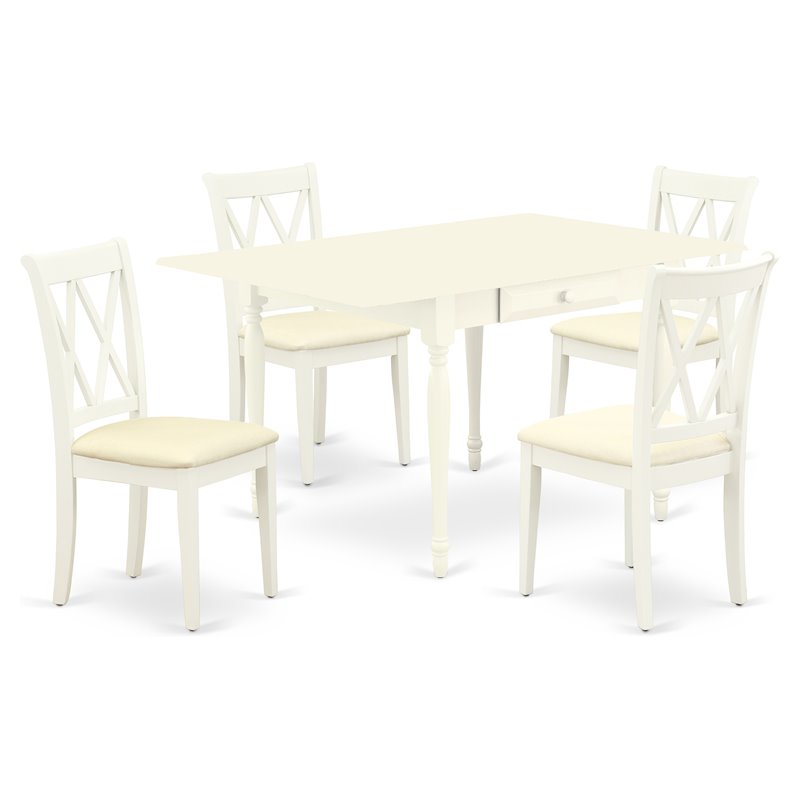 Pemberly Row 5-Piece Dining Set with Linen Seats in Linen White Finish