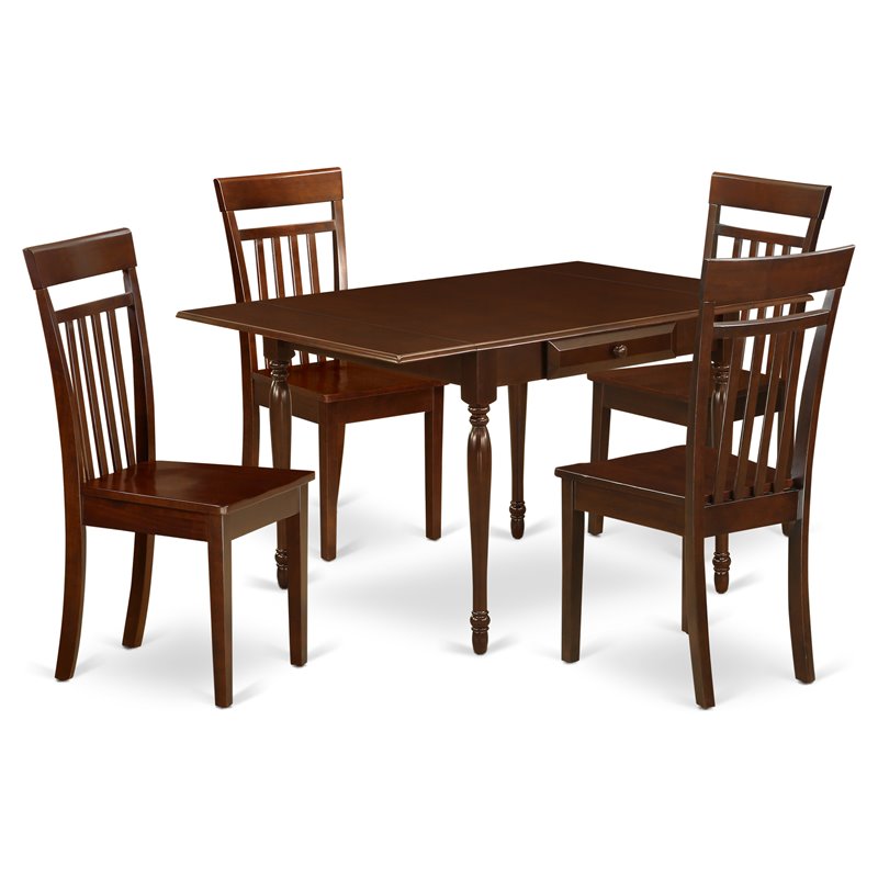 Pemberly Row 5-Piece Dinette Set with Wooden Seats in Mahogany Finish