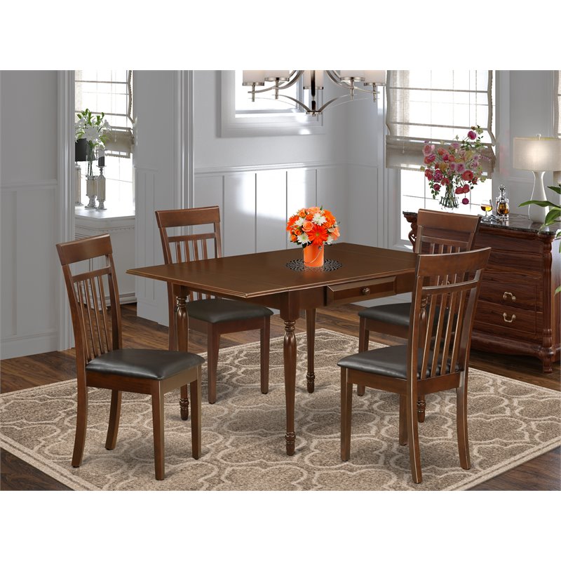 Pemberly Row 5-piece Dining Set with Faux Leather Seats in Mahogany