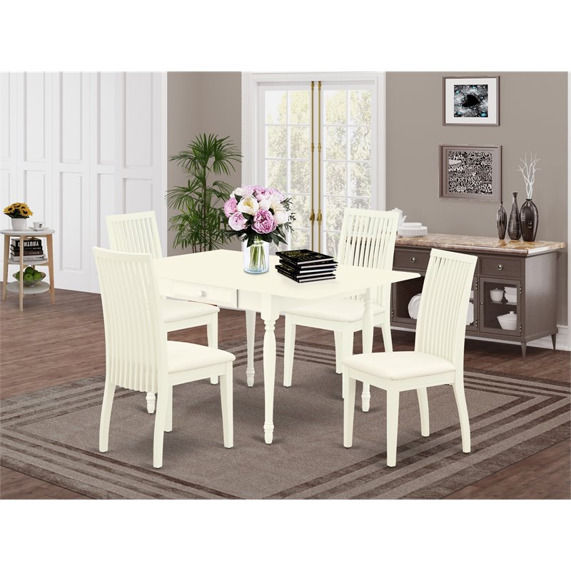 Pemberly Row 5-Piece Wood Dining Set with Fabric Seats in Linen White