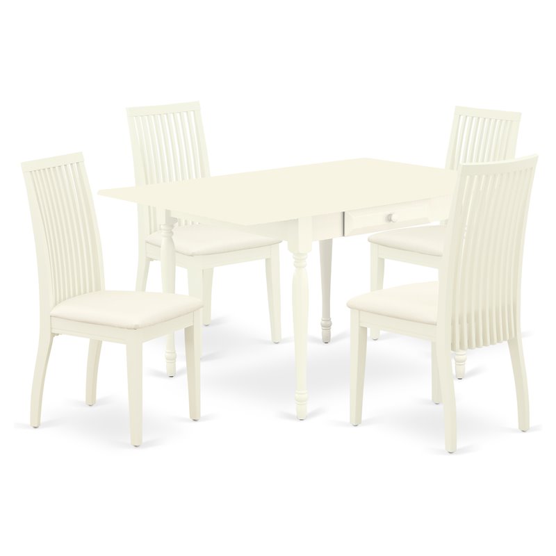 Pemberly Row 5-Piece Wood Dining Set with Fabric Seats in Linen White