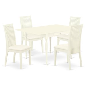 Pemberly Row 5-Piece Wood Dining Set with Fabric Seats in Linen White