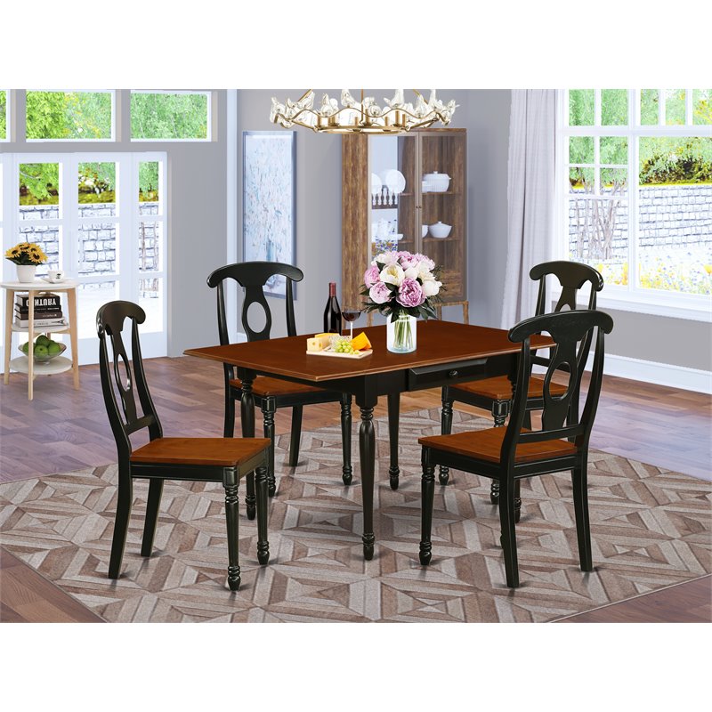 Pemberly Row 5-Piece Wood Dining Set with Drop Leaves in Black/Cherry