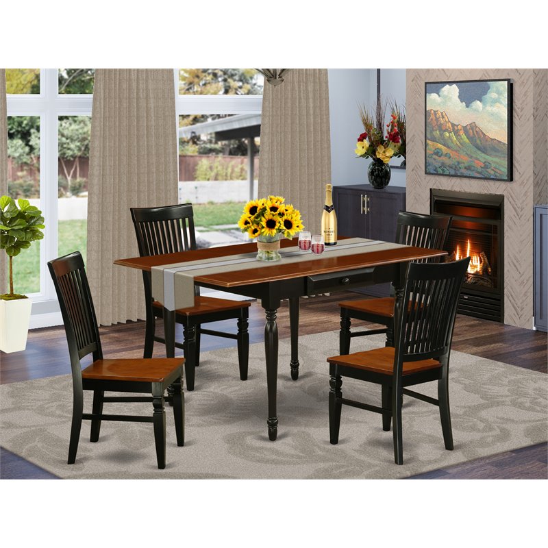 Pemberly Row 5-Piece Dining Set in Black and Cherry with Slat Back Chairs