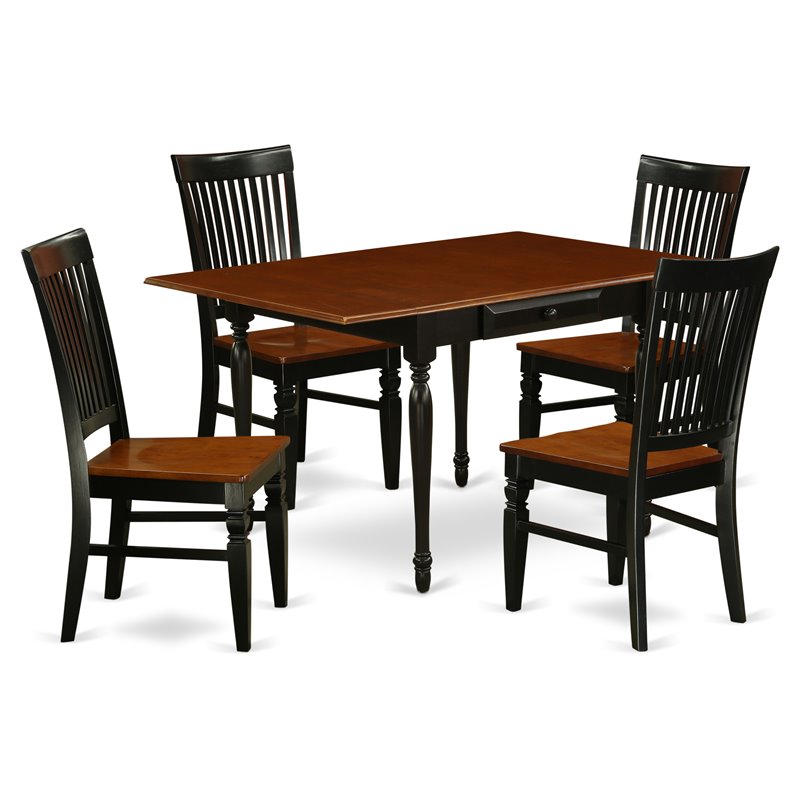 Pemberly Row 5-Piece Dining Set in Black and Cherry with Slat Back Chairs
