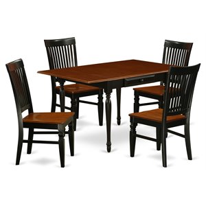 Pemberly Row 5-Piece Dining Set in Black and Cherry with Slat Back Chairs