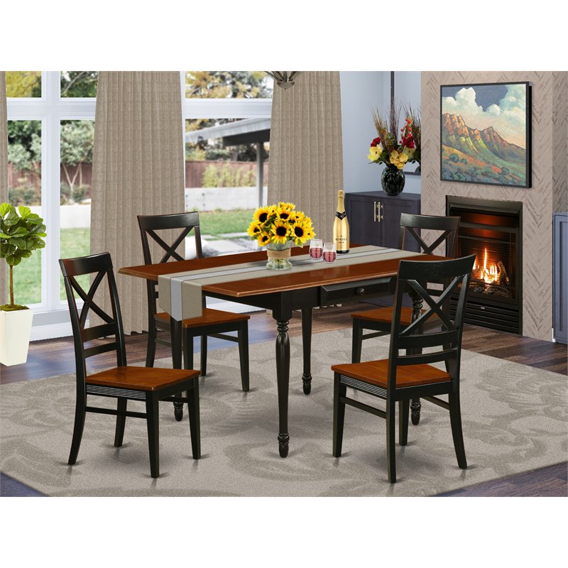 Pemberly Row 5-Piece Wood Dining Set in Black and Cherry with Drawer Features