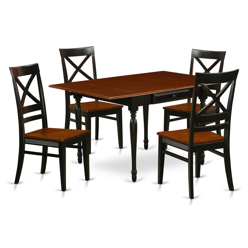 Pemberly Row 5-Piece Wood Dining Set in Black and Cherry with Drawer Features