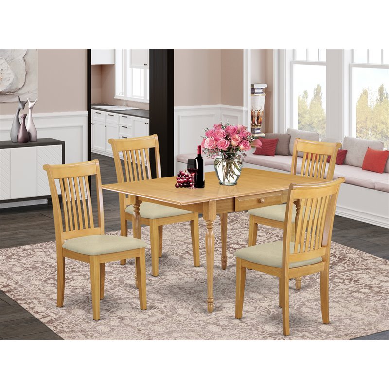 Pemberly Row 5-Piece Dining Set in Oak with Fabric Seats and Slat Back