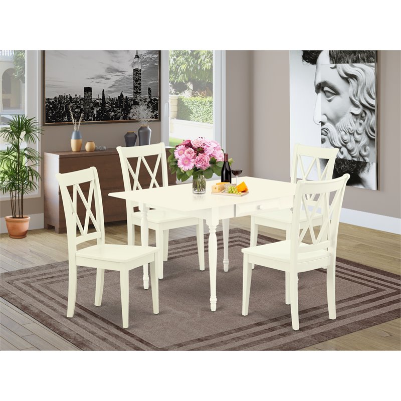 Pemberly Row 5-Piece Wood Kitchen Set in Linen White with Drop Leaves